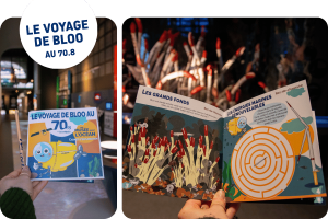 Le voyage de Bloo, carnet pour enfant. Animations de l'été 70.8 le Musée pour l'Océan au 70.8. Crédit photo : Justine Ansquer 